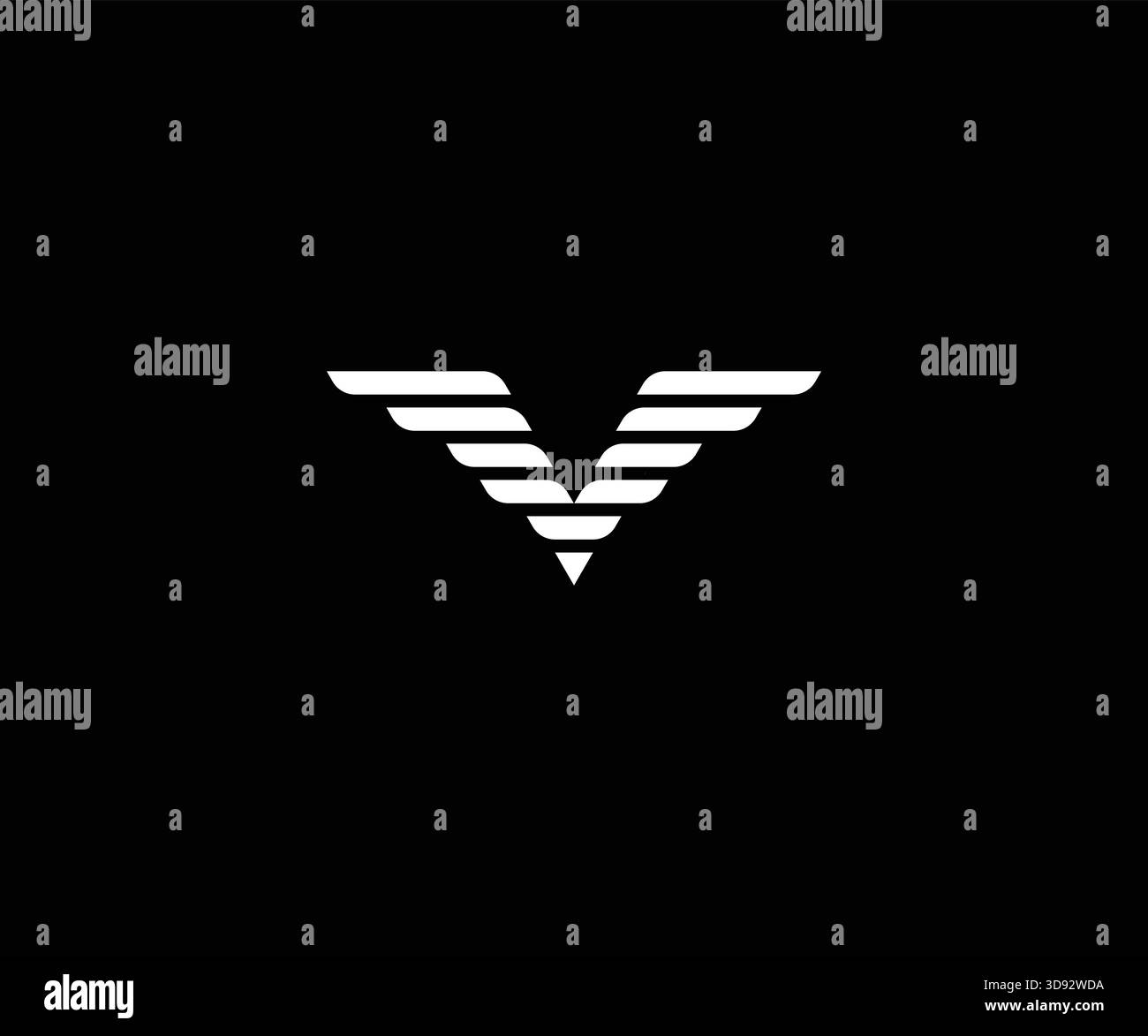 Design con logo V astratto con aspetto alato o piuma su sfondo nero Illustrazione Vettoriale