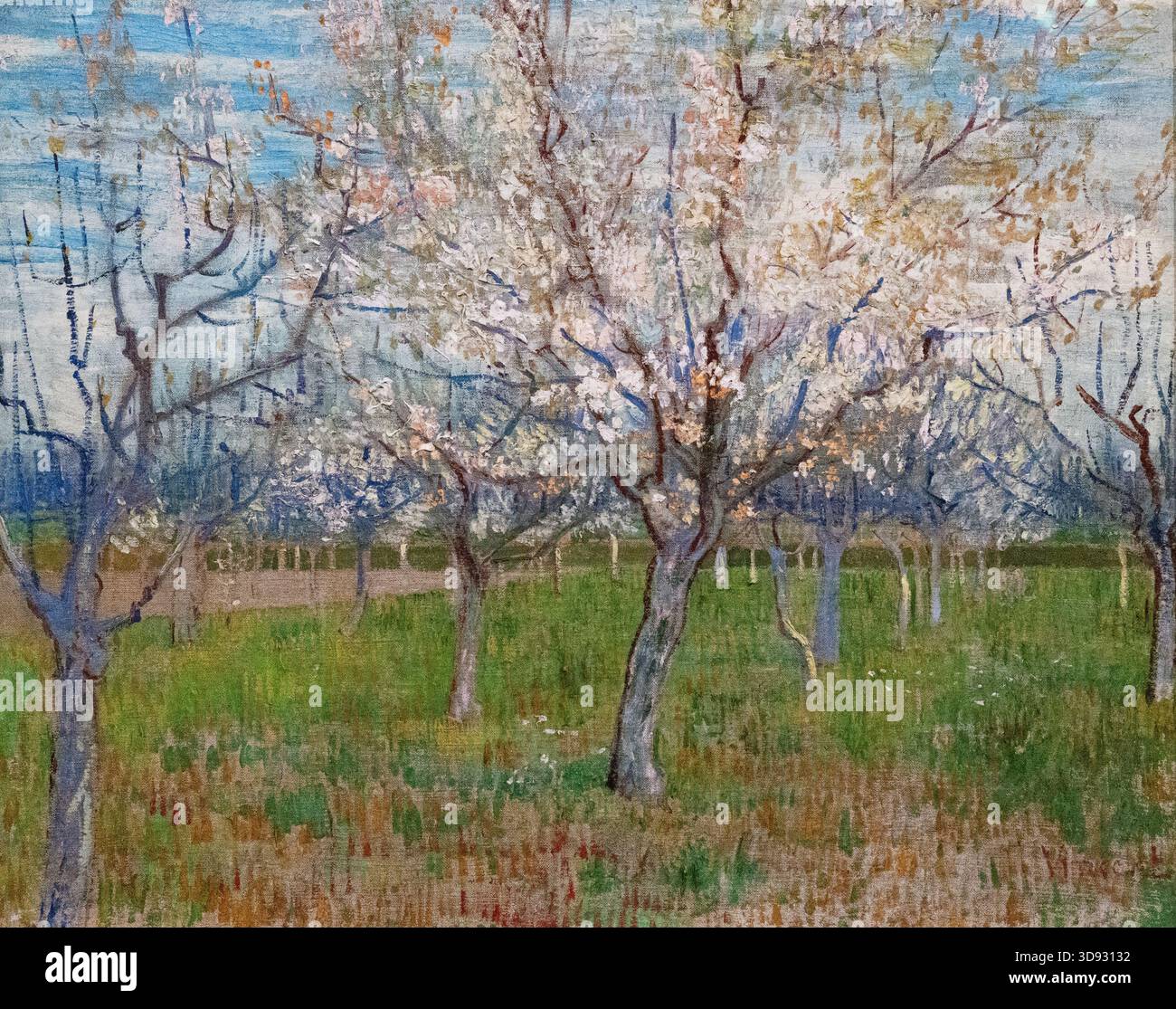 Pittura di Vincent Van Gogh; Van Gogh 'il frutteto rosa' 1888; Arles, Francia; dipinti di paesaggio di Van Gogh del XIX secolo; post-impressionismo Foto Stock