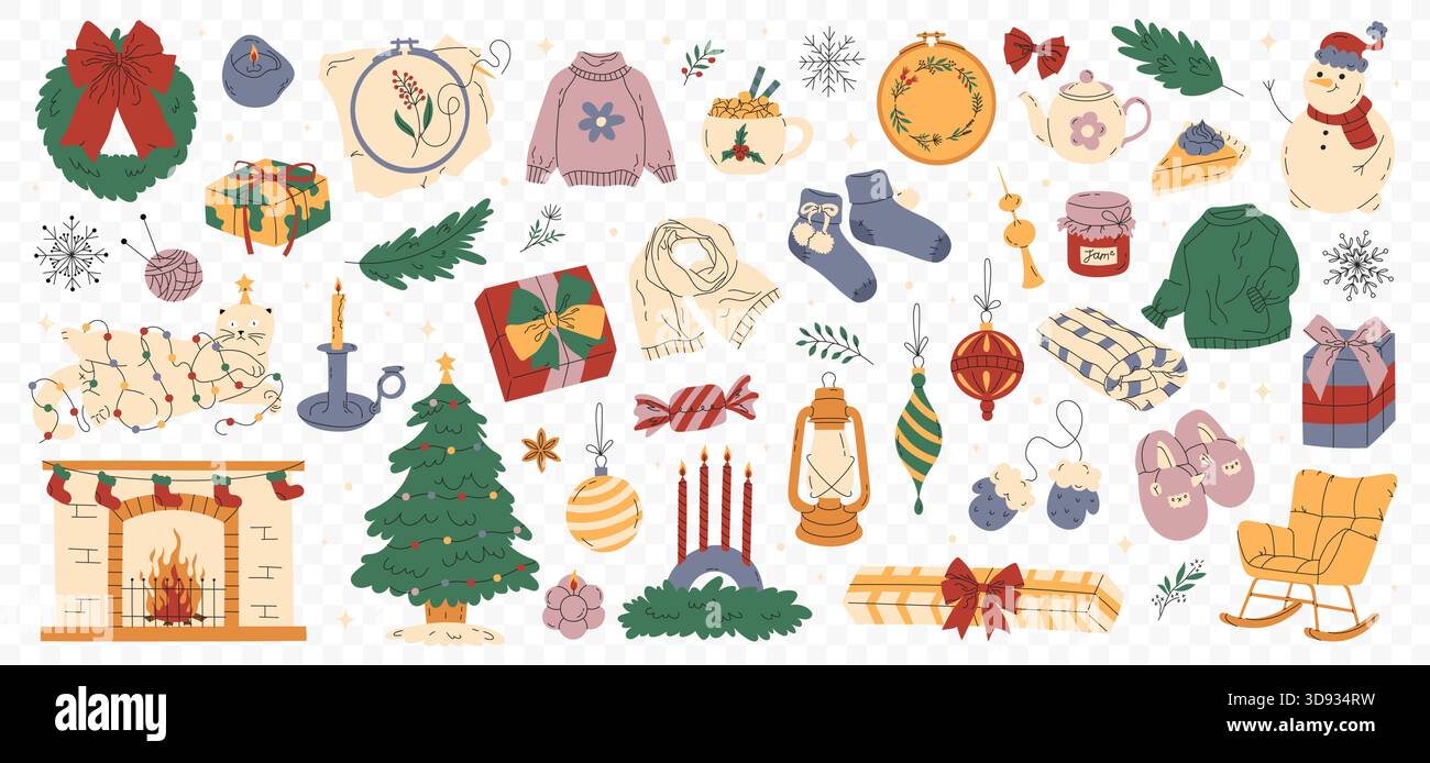 Set di elementi decorativi natalizi vettoriali Illustrazione Vettoriale