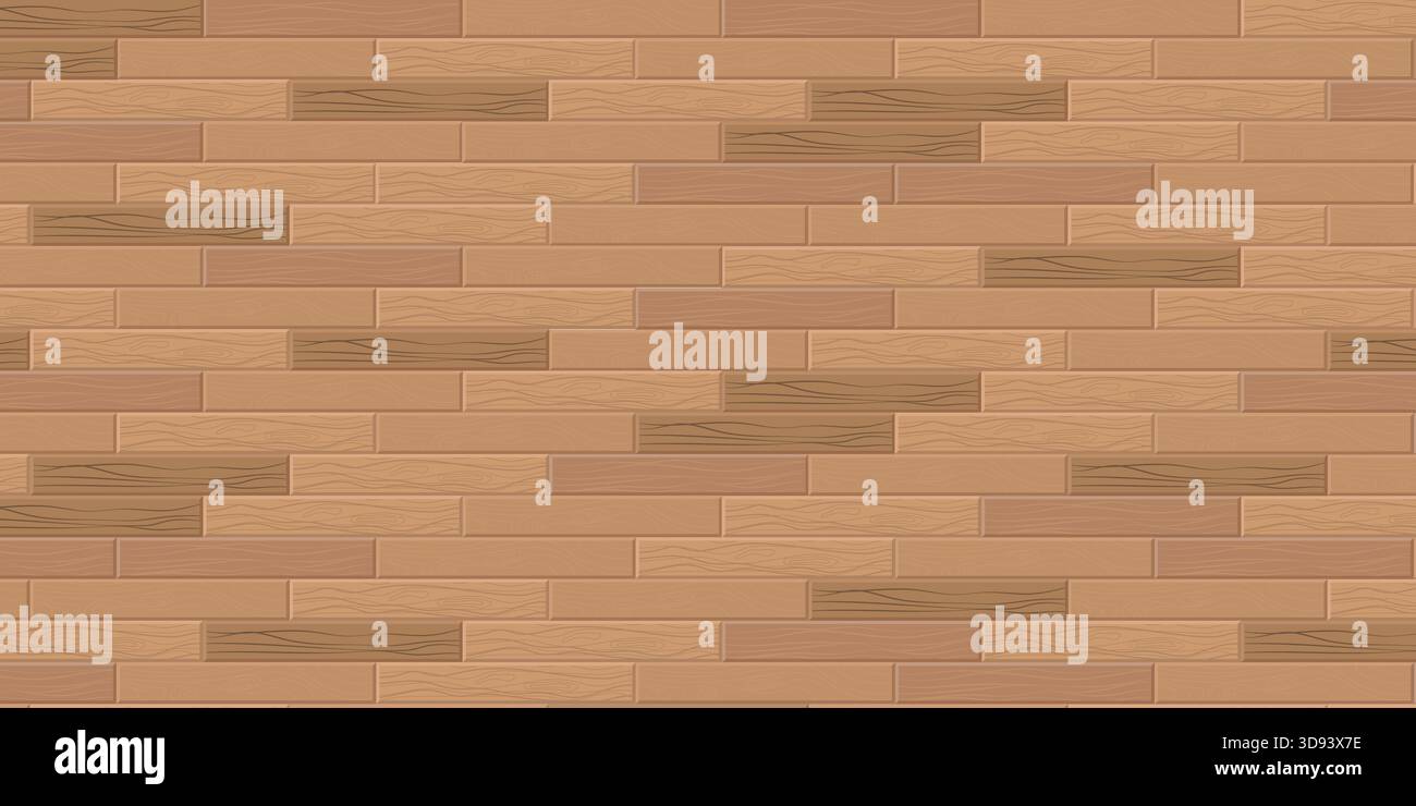 Pavimento in legno con tavole parallele in legno di tonalità marrone chiaro con realistica venatura di legno, perfetto per le scene d'interni grafica dall'alto e naturale Illustrazione Vettoriale