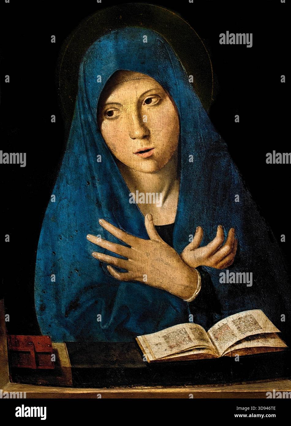 L'Annunciazione 1473 Antonello da Messina (1430–1479 Italia alte Pinakothek, Monaco di Baviera, Germania, ( Annunciazione , rappresenta la storia biblica, in cui, Arcangelo Gabriele, annuncia alla Vergine Maria che è stata scelta per essere la madre di Gesù, nascita di Cristo, ) Foto Stock
