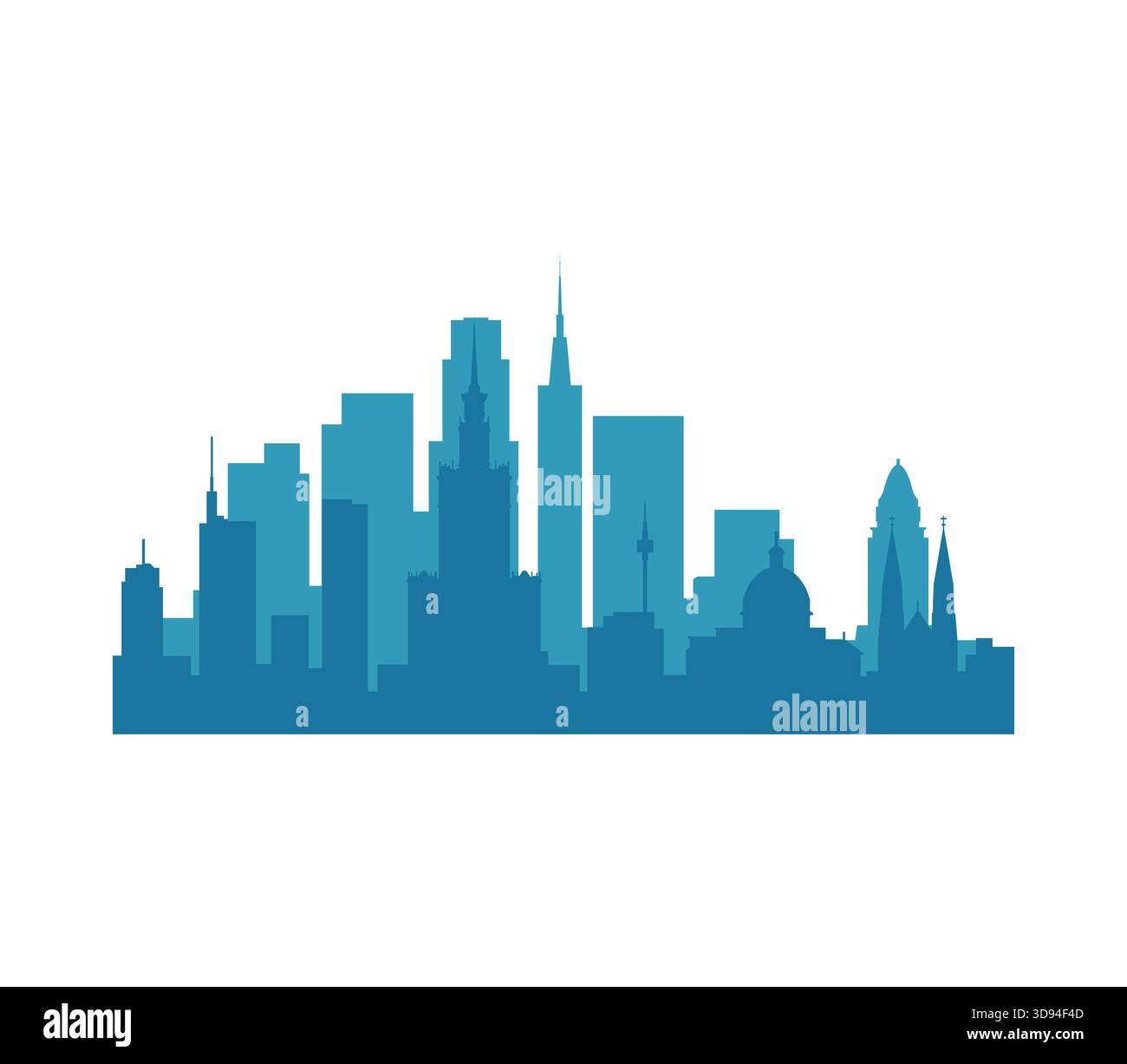Illustrazione vettoriale della silhouette dello skyline di Varsavia con edifici e monumenti moderni. Illustrazione Vettoriale