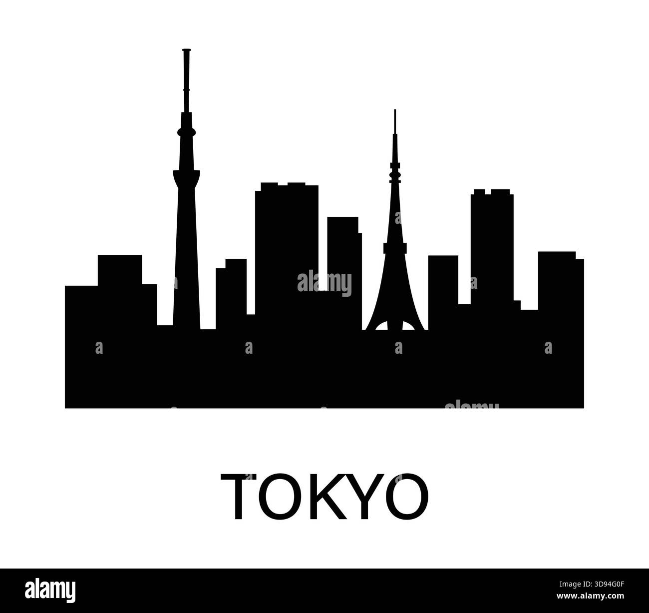 Skyline di Tokyo con Tokyo Tower e Skytree in un moderno design vettoriale. Illustrazione Vettoriale