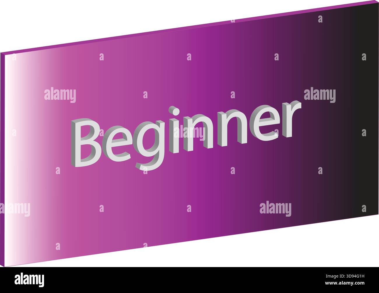 Insegna per principianti con sfondo sfumato viola rosa – etichetta livello abilità, indicatore di inizio allenamento, illustrazione grafica moderna Illustrazione Vettoriale