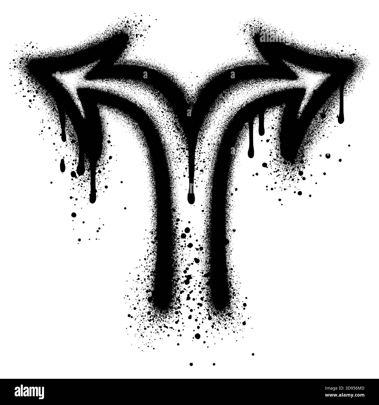 Cartello stradale a due vie in stile graffiti con vernice spray nera Illustrazione Vettoriale