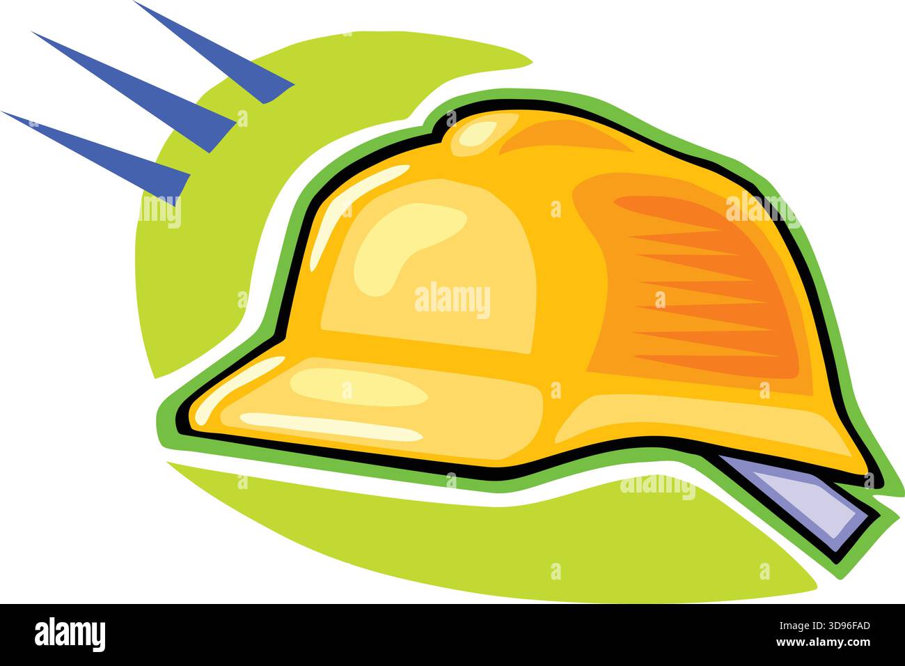 Un'illustrazione di un elmetto giallo, ambientato su uno sfondo verde in stile cartone animato Illustrazione Vettoriale