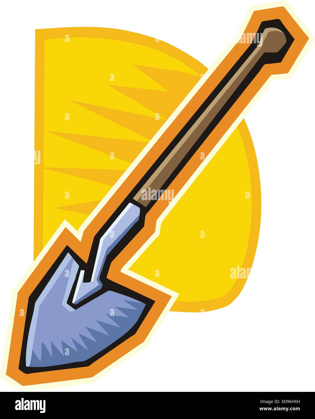 Illustrazione di una pala con manico marrone e lama blu in stile cartoni animati Illustrazione Vettoriale