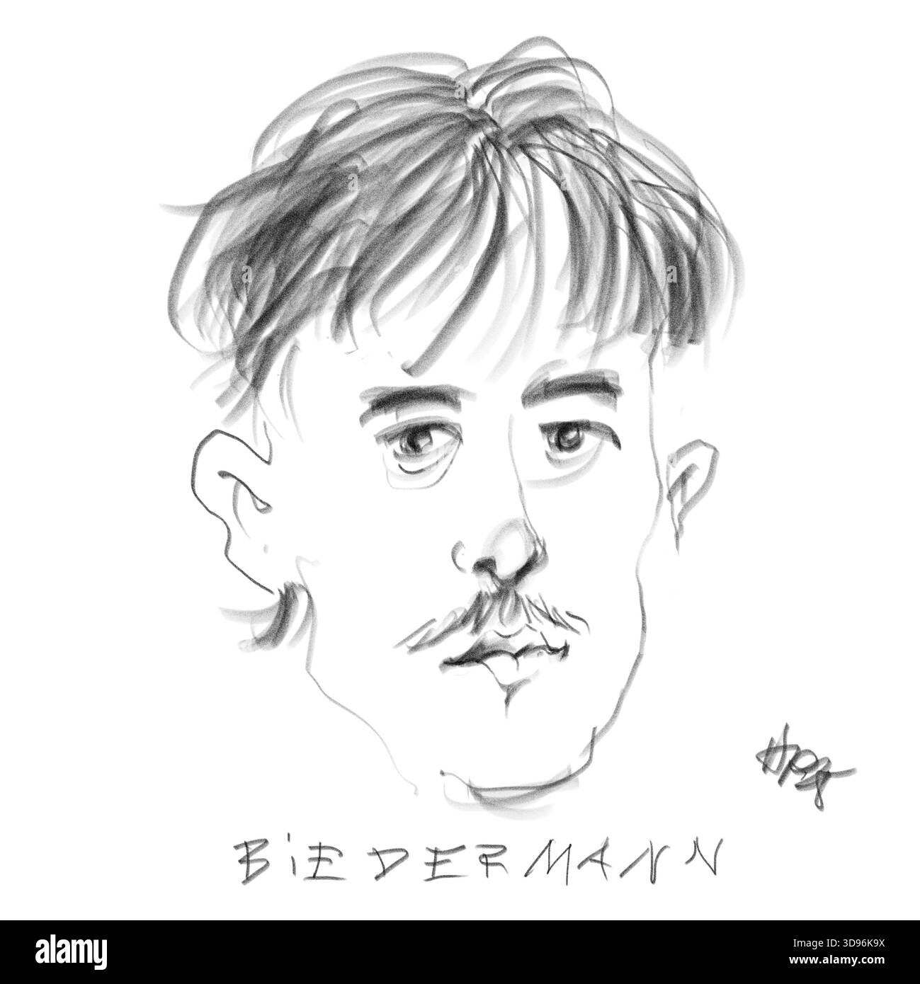 Ritratto a matita dell'autore Nelio Biedermann Foto Stock