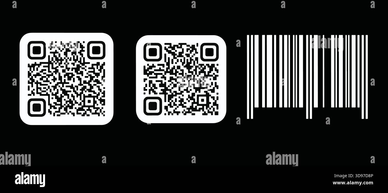Concetto di comunicazione di rappresentazione grafica in bianco e nero con codice QR e codice a barre Illustrazione Vettoriale