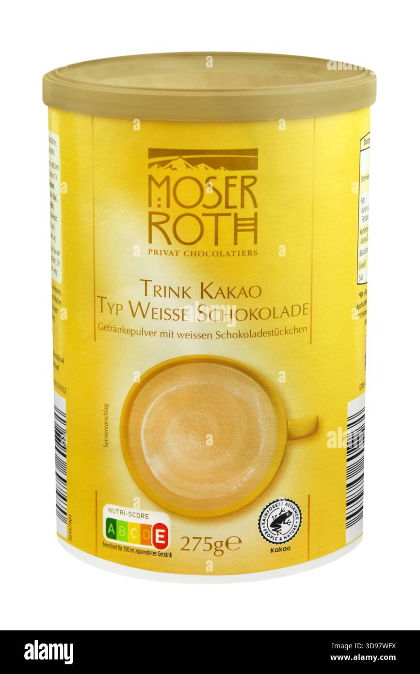 Amburgo, Germania - novembre 29 2025: Trink Kakao Typ Weisse Schokolade Moser Roth isolato su sfondo bianco Foto Stock