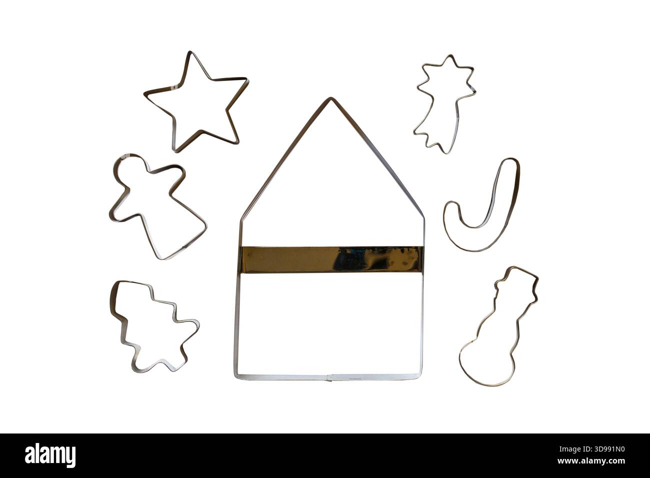 Gingerbread House e Christmas Cutter set isolati su sfondo bianco Foto Stock