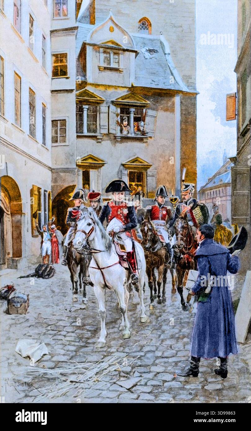 Incontro tra Georg Wilhelm Friedrich Hegel e Napoleone, Jean Lannes e Pierre Augereau a Jena nel 1806 - immagine tratta da Harper's Magazine, 1895. Foto Stock