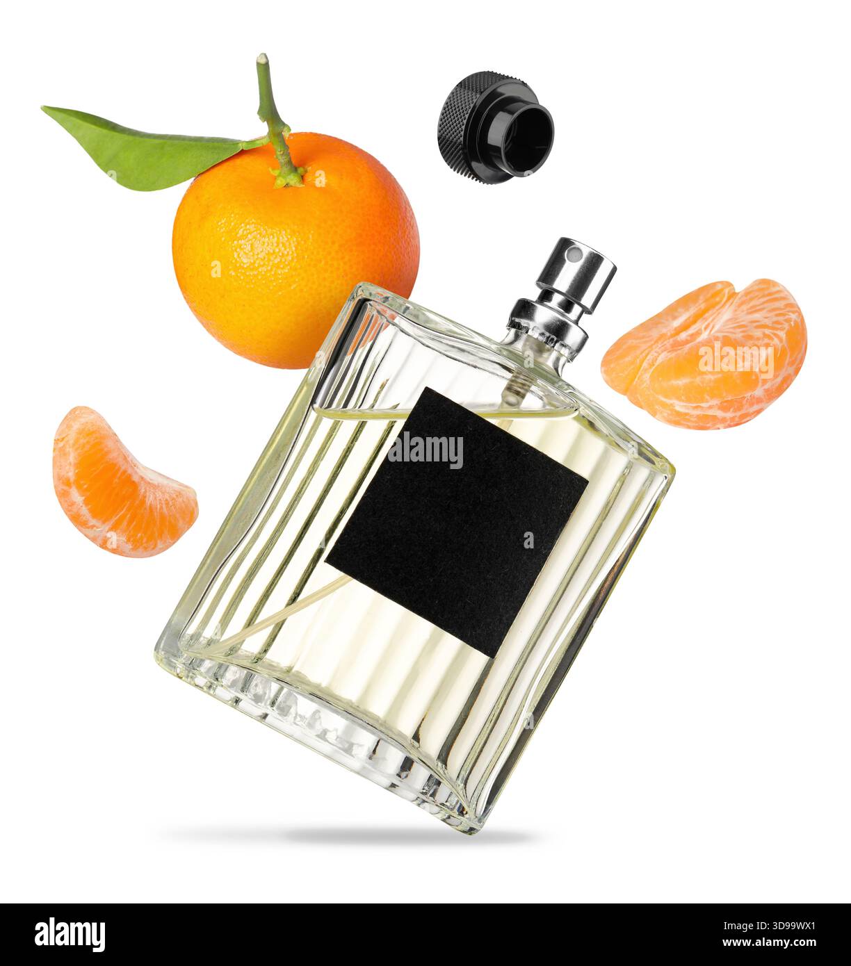 Profumo di agrumi e mandarini freschi isolati su bianco Foto Stock