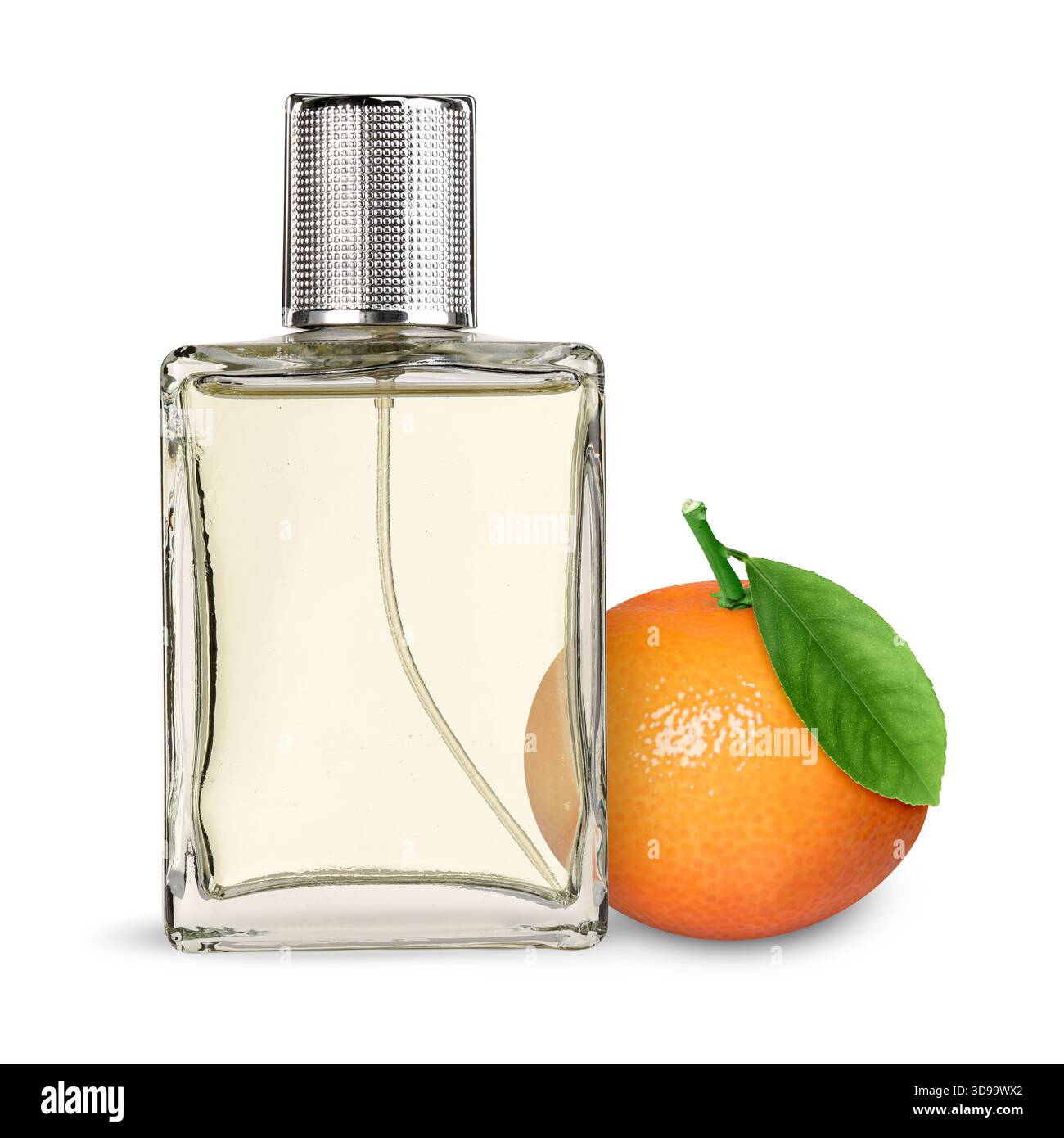 Profumo di agrumi e mandarino fresco isolato su bianco Foto Stock