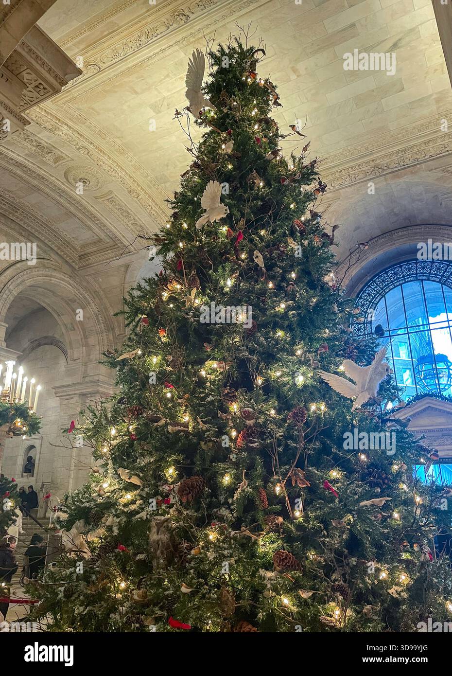 Christmas display, New York Public Library, New York City, USA 2025 - Immagine stock catturata con smartphone