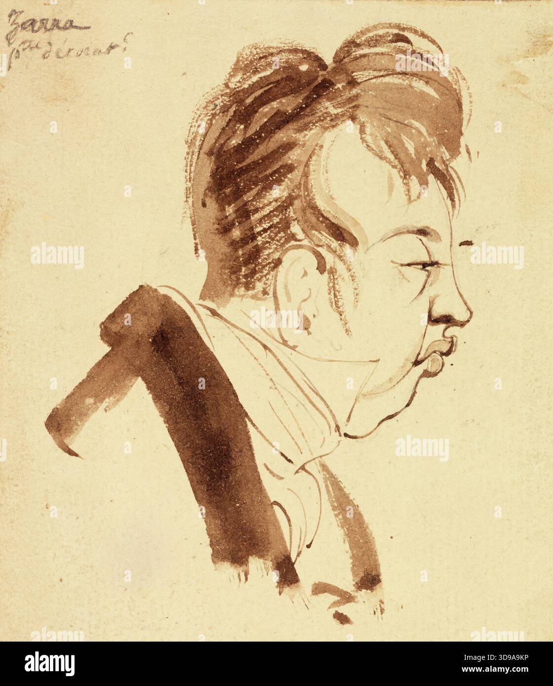 Ritratto caricatura di Zarra, pittore decorativo, di Pierre-Luc-Charles Ciceri, artista. Disegno, Arti grafiche, disegno. Dimensioni - illustrazione: Altezza: 12,5 cm, larghezza: 11 cm. Dimensioni - montaggio originale: Altezza: 16,5 cm, larghezza: 14,9 cm. Dimensioni - tappetino museo: Altezza: 50 cm, larghezza: 40 Foto Stock