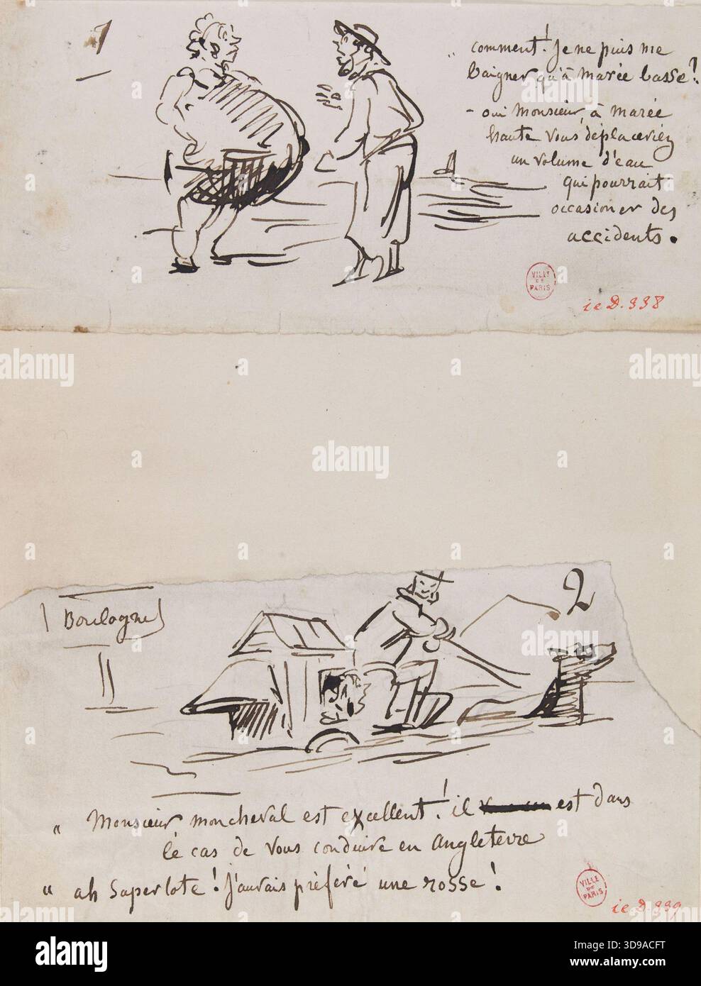 Caricatura del bagno di mare, Cham (Amédée Charles de Noé, noto come), disegnatore, tra il 1819 e il 1879, disegno, Arti grafiche, disegno, dimensioni - opera d'arte: Altezza: 7,7 cm, larghezza: 17 cm, dimensioni - supporto museo: Altezza: 34 cm, larghezza: 27 cm, dimensioni - tappetino museo: Altezza: 50 cm, larghezza: 40 Foto Stock