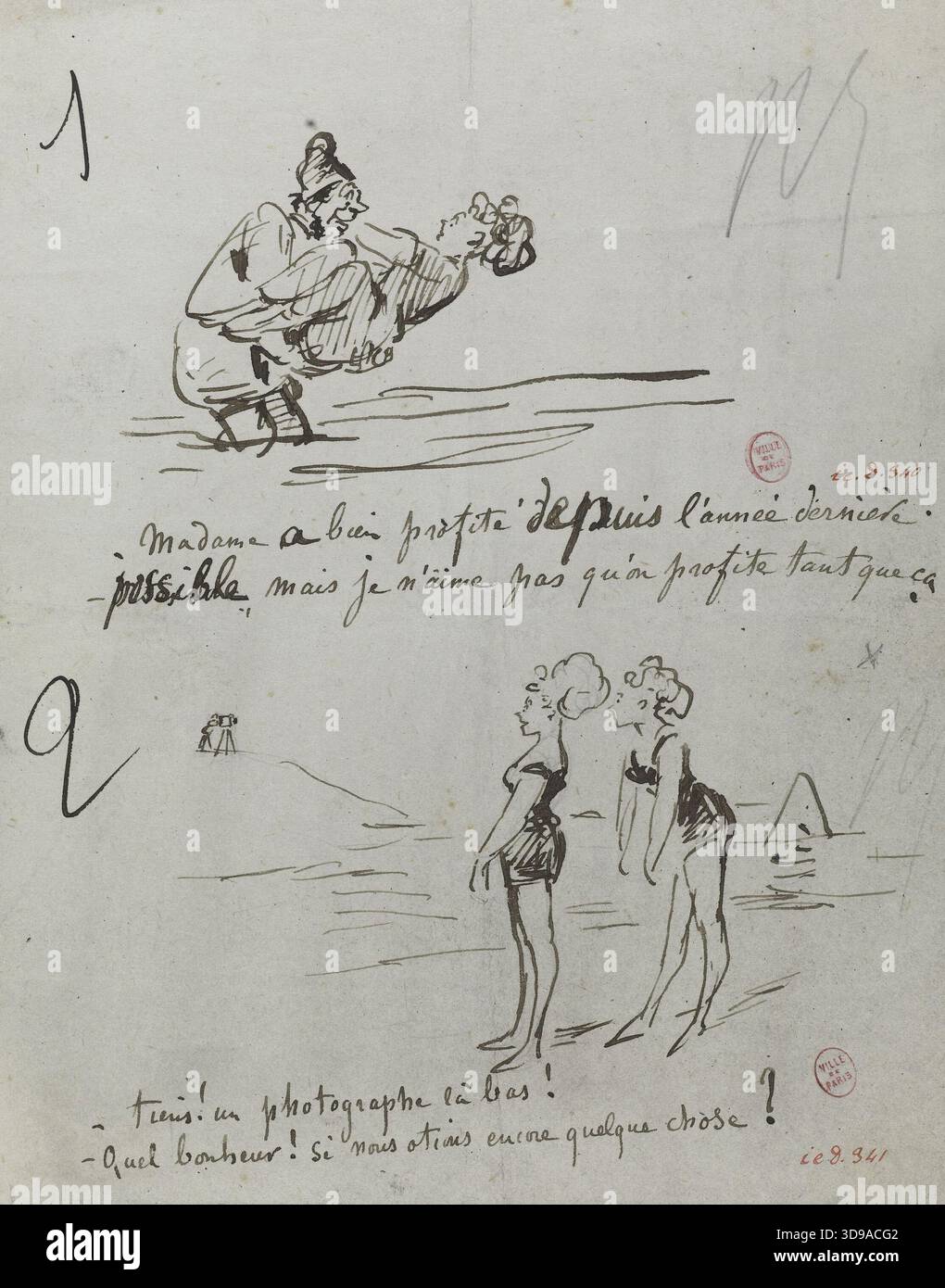 Caricatura del bagno di mare, Cham (Amédée Charles de Noé, noto come), disegnatore, tra il 1819 e il 1879, disegno, Arti grafiche, disegno, dimensioni - opera d'arte: Altezza: 22,1 cm, larghezza: 17,4 cm, dimensioni - supporto museo: Altezza: 34 cm, larghezza: 27 cm, dimensioni - tappetino museo: Altezza: 50 cm, larghezza: 40 Foto Stock