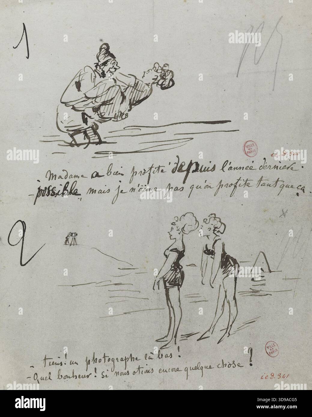 Caricatura del bagno di mare, Cham (Amédée Charles de Noé, noto come), disegnatore, tra il 1819 e il 1879, disegno, Arti grafiche, disegno, dimensioni - opera d'arte: Altezza: 22,1 cm, larghezza: 17,4 cm, dimensioni - supporto museo: Altezza: 34 cm, larghezza: 27 cm, dimensioni - tappetino museo: Altezza: 50 cm, larghezza: 40 Foto Stock