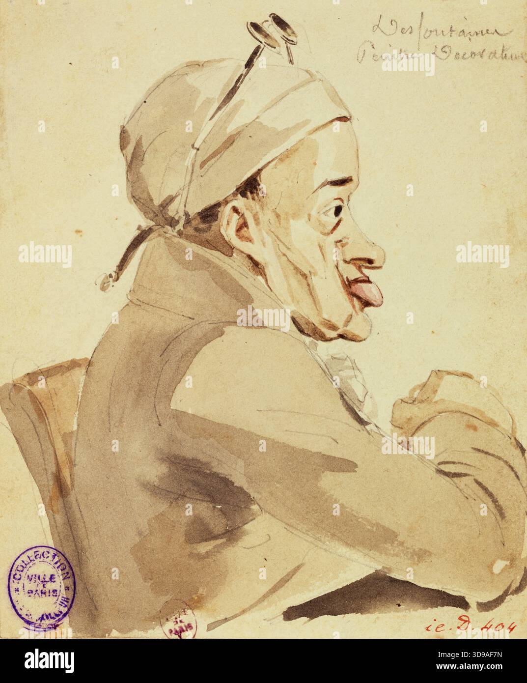 Ritratto caricatura di Desfontaines, pittore decorativo, di Pierre-Luc-Charles Ciceri, Draughtsman, Array, disegno, Arti grafiche, disegno, dimensioni - disegno: altezza: 12,8 cm, larghezza: 11 cm, dimensioni - montaggio originale: altezza: 17,1 cm, larghezza: 16,1 cm, dimensioni - tappetino museo: altezza: 50 cm, larghezza: 40 Foto Stock