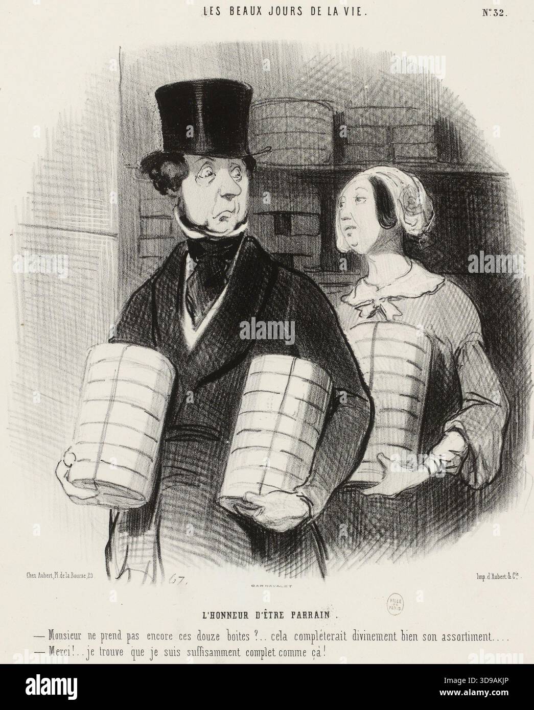 L'onore di essere un padrino. / No. 32., Daumier, Honoré, Draughtsman-litografo, Aubert et Cie, tipografo, Aubert, editore, matrice, Stampa, arti grafiche, stampa, litografia, dimensioni - lavoro: altezza: 35,9 cm, larghezza: 27,2 Foto Stock