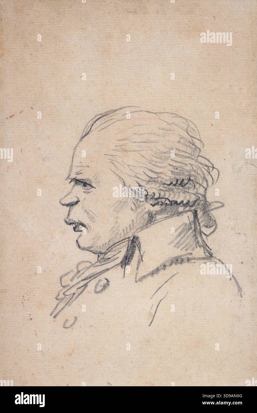 Ritratto di Danton (caricatura), David, Jacques-Louis, disegnatore, Array, disegno, arti grafiche, disegno, dimensioni - opera d'arte: altezza: 15,9 cm, larghezza: 10,2 cm, dimensioni - supporto museale: altezza: 47,8 cm, larghezza: 36,8 cm, dimensioni - tappetino museale: altezza: 50 cm, larghezza: 40 Foto Stock