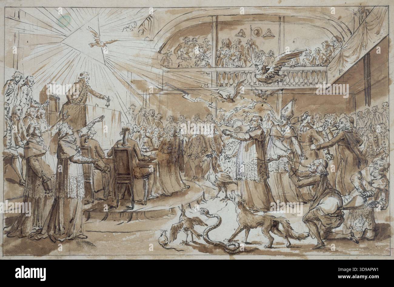 The Clergy at the Constituent Assembly (caricatura), Claude-Louis Desrais o Desray, Draughtsman, Array, Drawing, Graphic Arts, disegno, dimensioni - illustrazione: altezza: 23,7 cm, larghezza: 35,8 cm, dimensioni - supporto originale: altezza: 28 cm, larghezza: 39,9 cm, dimensioni - supporto museo: altezza: 36,8 cm, larghezza: 48 cm, dimensioni - tappetino museo: altezza: 40 cm, larghezza: 50 Foto Stock