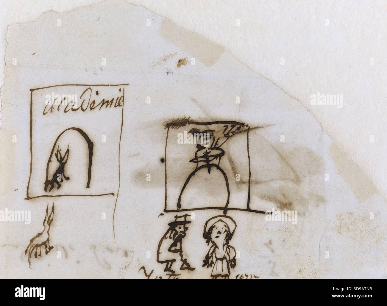 Caricatura dell'Accademia, Drouet, Juliette (Julienne Gauvain, noto come), Draughtsman, Victor Hugo's House - Hauteville House, Graphic Arts, Drawing, Pen, Ink, dimensioni - disegno: altezza: 8 cm, larghezza: 12,6 cm, dimensioni - montaggio: altezza: 52,8 cm, larghezza: 37,8 Foto Stock