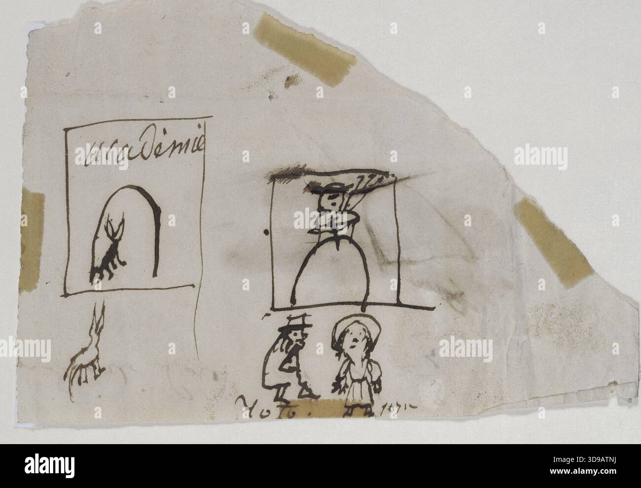 Caricatura dell'Accademia, Drouet, Juliette (Julienne Gauvain, noto come), Draughtsman, Victor Hugo's House - Hauteville House, Graphic Arts, Drawing, Pen, Ink, dimensioni - disegno: altezza: 8 cm, larghezza: 12,6 cm, dimensioni - montaggio: altezza: 52,8 cm, larghezza: 37,8 Foto Stock