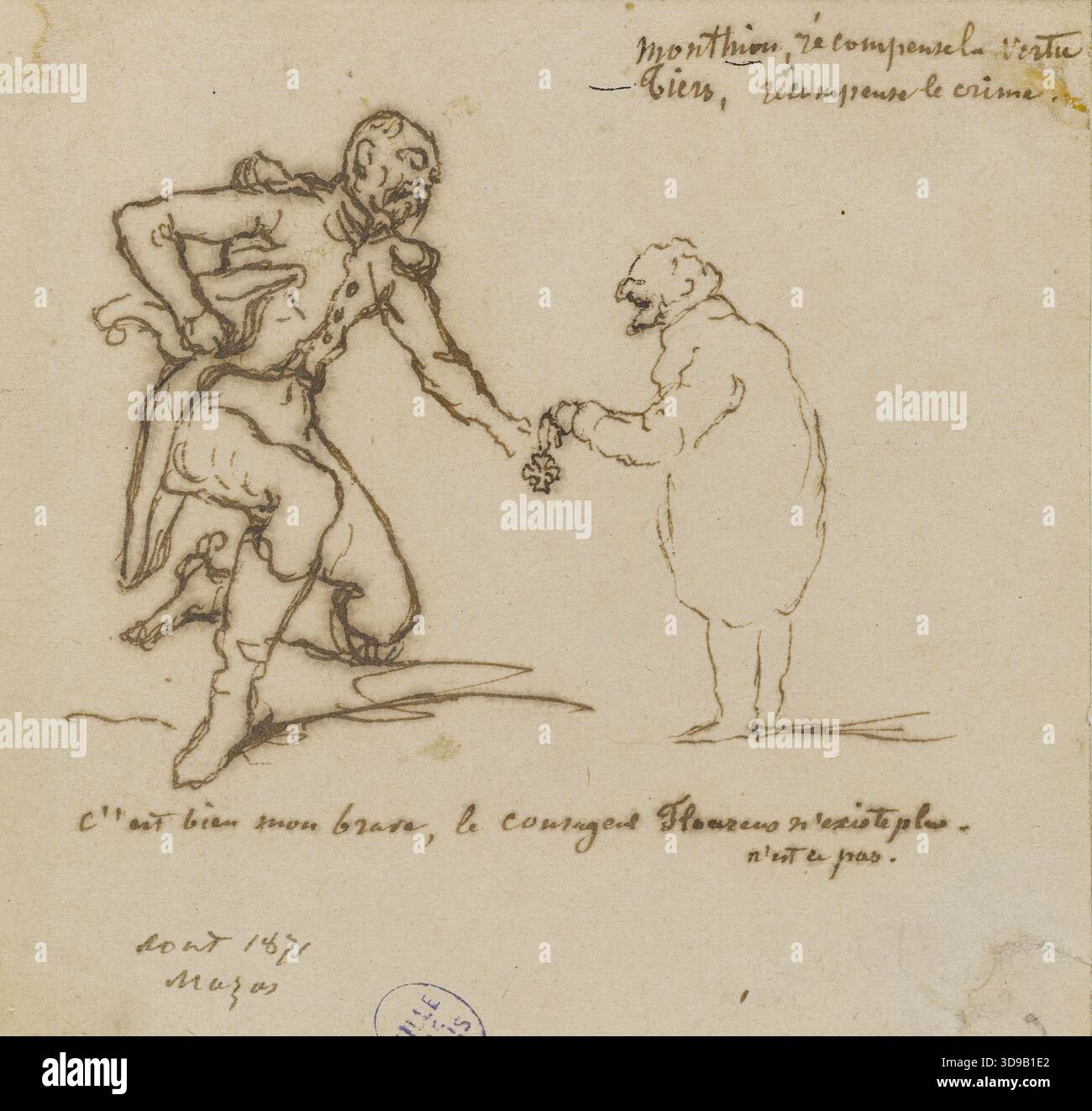 Caricatura di Thiers, Gautier, Armand-Désiré, Draughtsman, Array, disegno, arti grafiche, disegno, dimensioni - opera d'arte: altezza: 8,8 cm, larghezza: 8,8 cm, dimensioni - supporto museale: altezza: 48 cm, larghezza: 37 cm, dimensioni - tappetino museale: altezza: 50 cm, larghezza: 40 Foto Stock