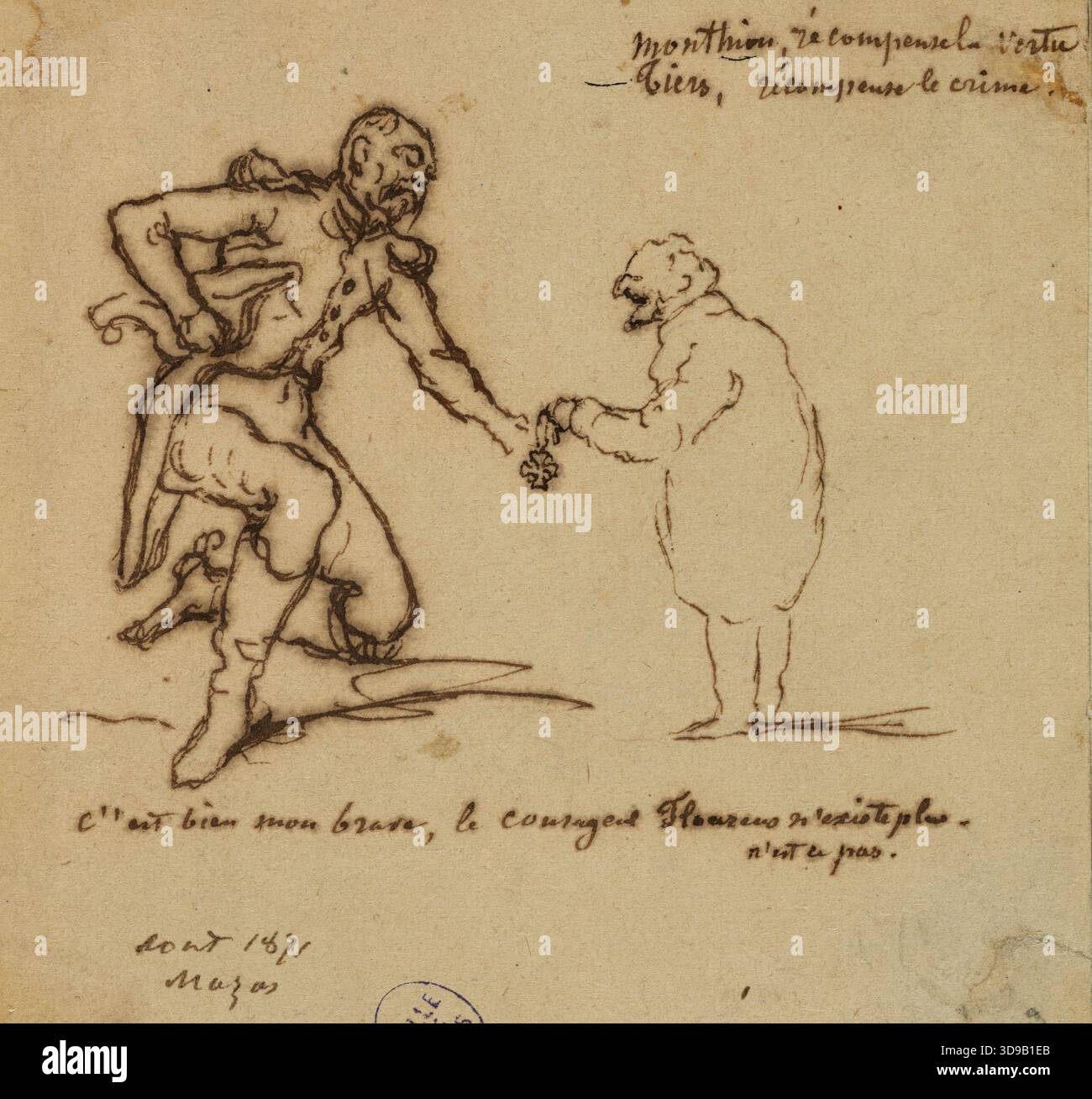Caricatura di Thiers, Gautier, Armand-Désiré, Draughtsman, Array, disegno, arti grafiche, disegno, dimensioni - opera d'arte: altezza: 8,8 cm, larghezza: 8,8 cm, dimensioni - supporto museale: altezza: 48 cm, larghezza: 37 cm, dimensioni - tappetino museale: altezza: 50 cm, larghezza: 40 Foto Stock