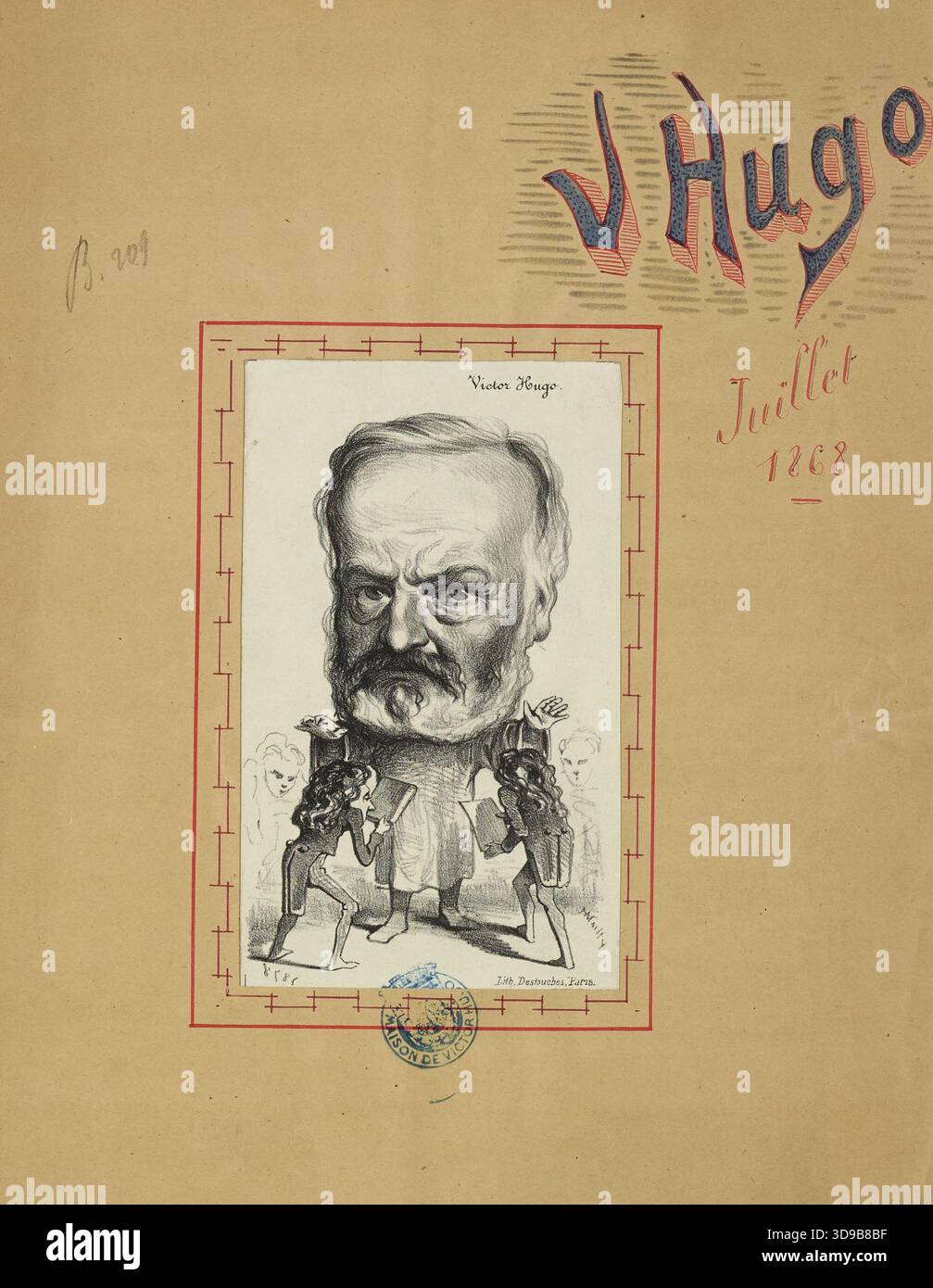 Victor Hugo, Mailly, Ippolita, Draughtsman-litografo, Destouches, Pierre Louis Hippolyte, stampatore-litografo, le monde pour rire, Editore, 1868, 3° quarto del XIX secolo, Victor Hugo's House - Hauteville House, Stampa, Arti grafiche, illustrazione periodica, litografia, dimensioni - illustrazione: altezza: 13,8 cm, larghezza: 8,3 cm, dimensioni - supporto originale: altezza: 32,2 cm, larghezza: 24,4 cm, dimensioni - supporto museo: altezza: 52,8 cm, larghezza: 38 Foto Stock