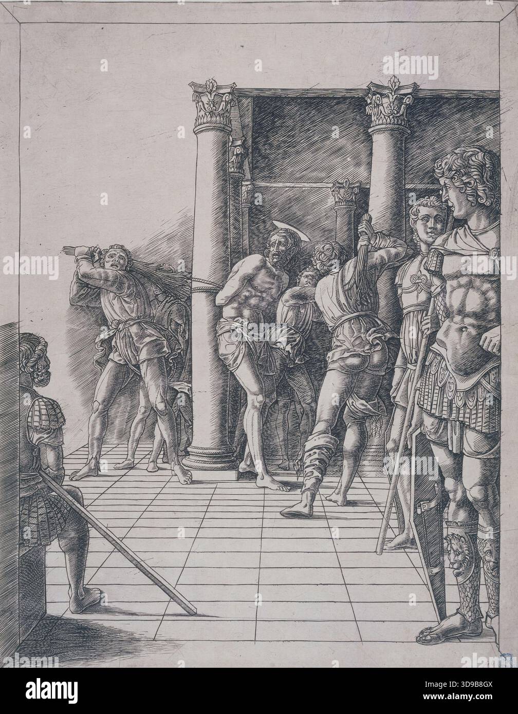 La Flagellazione di Cristo, Mantegna, Andrea, incisore, XV-XVI secolo, stampa, Arti grafiche, Stampa originale, incisione, dimensioni - lavoro: altezza: 40,5 cm, larghezza: 31,3 Foto Stock