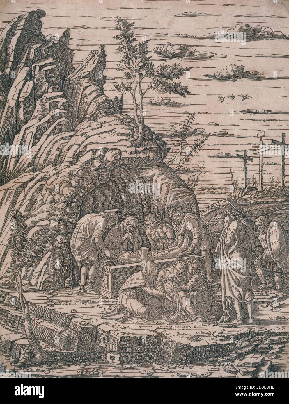 Il Sepolcro, Mantegna, Andrea, incisore, Array, XV-XVI secolo, Stampa, Arti grafiche, Stampa originale, incisione, dimensioni - lavoro: altezza: 45 cm, larghezza: 35 Foto Stock