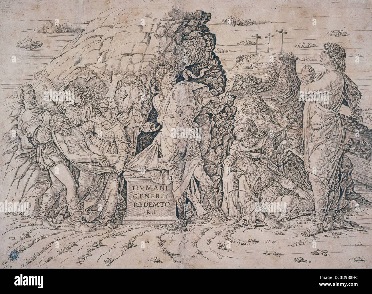 Il Sepolcro, Mantegna, Andrea, incisore, Array, XV-XVI secolo, Stampa, Arti grafiche, Stampa originale, incisione, dimensioni - lavoro: altezza: 31,8 cm, larghezza: 44 Foto Stock