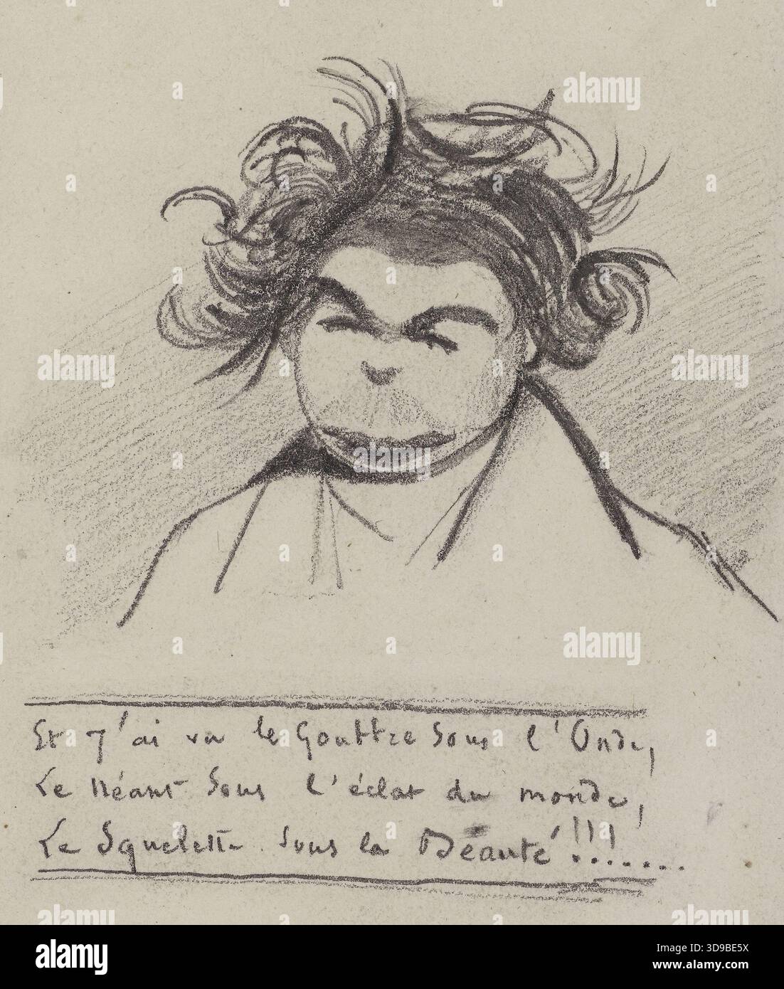 Caricatura di Paul Foucher, Alfred de Musset, Draughtsman, secondo quarto del XIX secolo, Casa di Victor Hugo - Hauteville House, Arti grafiche, disegno, grafite, dimensioni - opere d'arte: Altezza: 11 cm, larghezza: 10 Foto Stock
