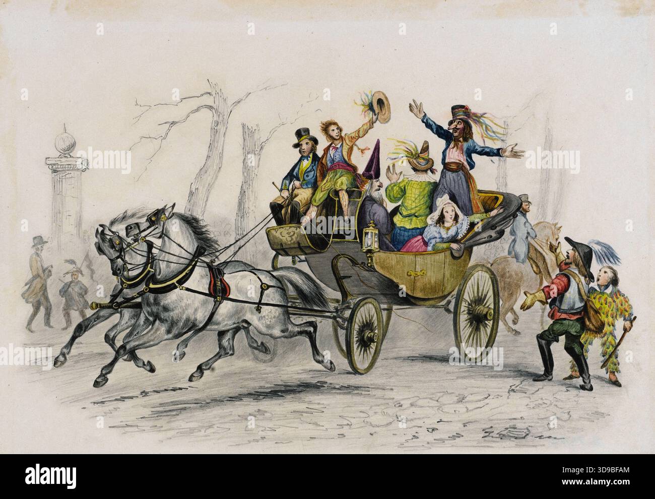 Il Carnevale, Parigi, 1846. Harding, James Duffield, Draughtsman, Array, disegno, arti grafiche, disegno, dimensioni - opere d'arte: altezza: 19,5 cm, larghezza: 22,5 cm, dimensioni - supporto museale: altezza: 37 cm, larghezza: 48 cm, dimensioni - tappetino museale: altezza: 40 cm, larghezza: 50 Foto Stock
