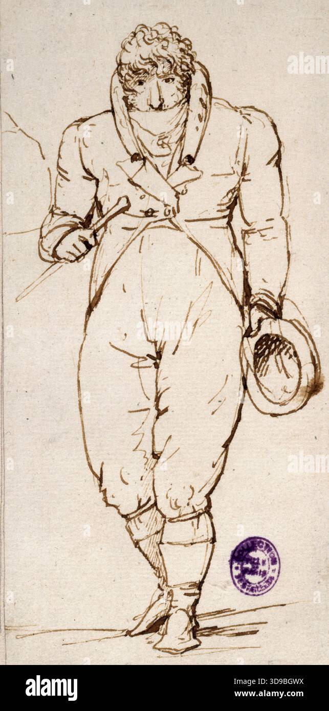 Autoritratto caricatura di Jean-Baptiste Isabey (1767-1855), Isabey, Jean-Baptiste, Draughtsman, Array, disegno, arti grafiche, disegno, penna (arti grafiche), inchiostro marrone, dimensioni - illustrazione: altezza: 18,5 cm, larghezza: 9 cm, dimensioni - montaggio: altezza: 21,5 cm, larghezza: 11,8 cm, dimensioni - tappetino museo: altezza: 50 cm, larghezza: 40 Foto Stock