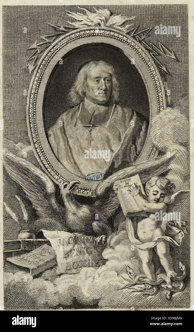 Bossuet (Dutuit 6), Savart, Pierre, incisore, Rigaud, Hyacinthe Francesco, autore del modello, Scuola francese, XVIII secolo, Stampa, Arti grafiche, stampa interpretativa, incisione, incisione, dimensioni - lavoro: altezza: 14,8 cm, larghezza: 10 Foto Stock