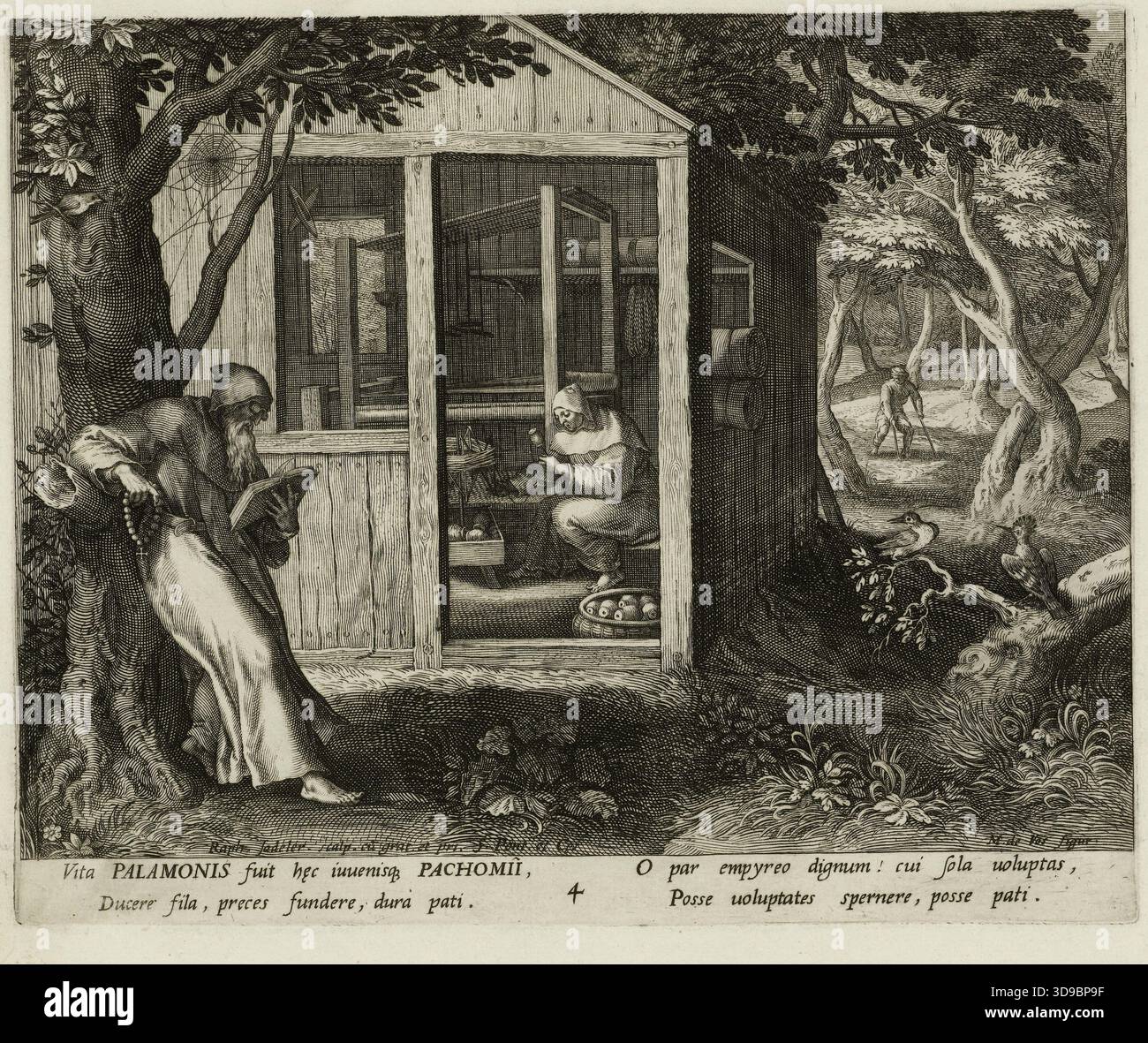 Palamonis e Pachomii n. 4 dopo Martin de Vos. Martin de Vos, Sadeler, Raffaello (il Vecchio), incisore, Vos, Martin o Marten de, autore del modello, XVI secolo, Stampa, Arti grafiche, Stampa interpretativa, incisione, dimensioni - lavoro: altezza: 16,8 cm, larghezza: 20,6 Foto Stock