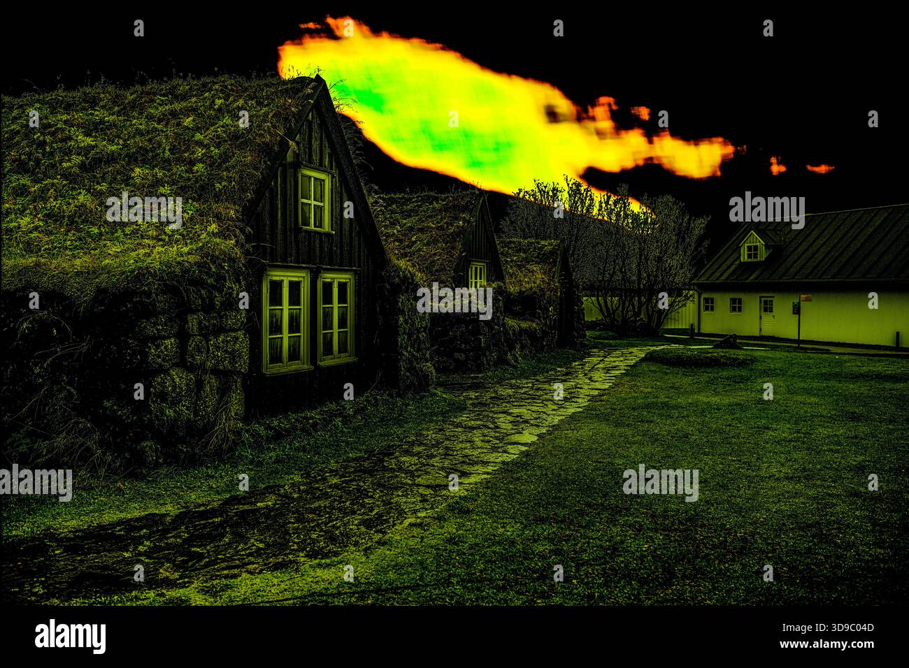 Aurora Boreale, Aurora boreale nel piccolo villaggio di Skagafjorour, Islanda - 14 ottobre 2025 - N 6 Foto Stock