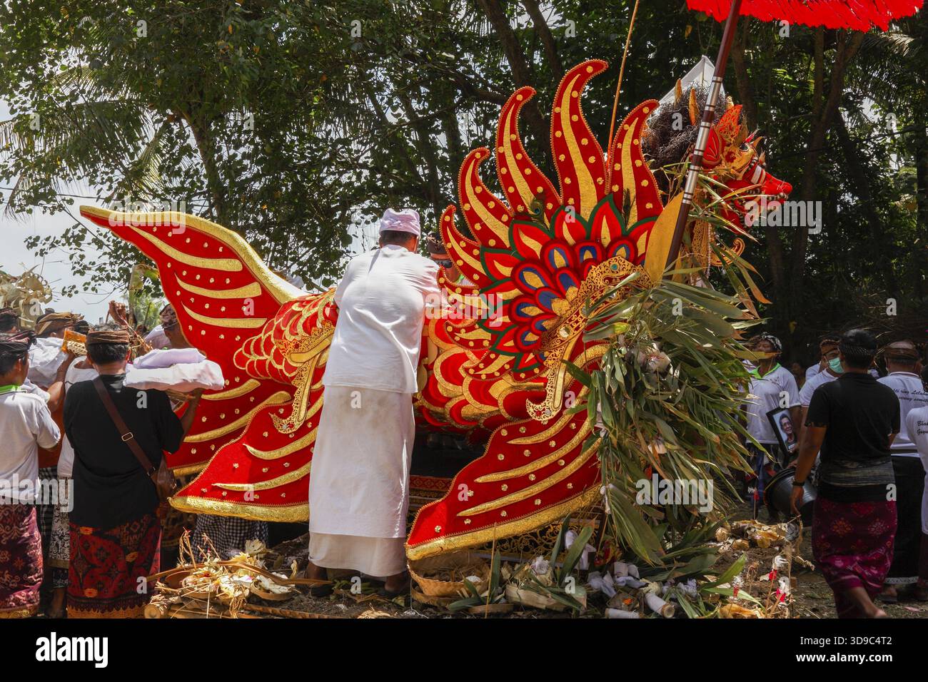 Wadah, il veicolo, il magnifico animale sacro, è il mezzo di trasporto per trasportare l'anima del defunto nel regno degli spiriti, la cerimonia di Ngabe Foto Stock