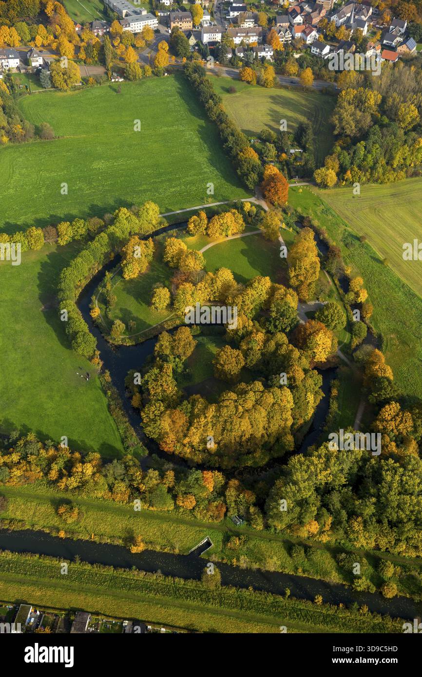 Burghuegel Mark, nucleo della città di Hamm, ex sito del castello di Mark, Hamm, regione della Ruhr, Renania settentrionale-Vestfalia, Germania Foto Stock