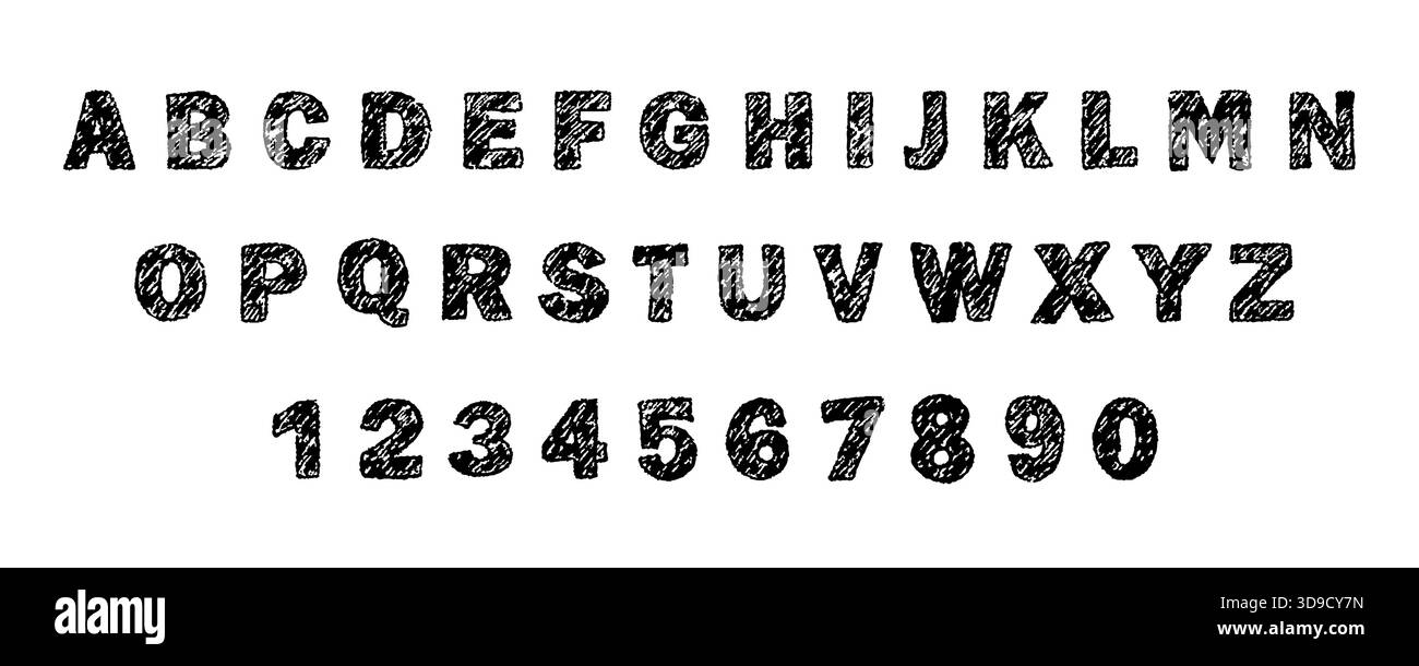 Pastello dell'alfabeto inglese. Font ruvido con disegno a matita. Consistenza del gesso o della cera. Illustrazione vettoriale Illustrazione Vettoriale