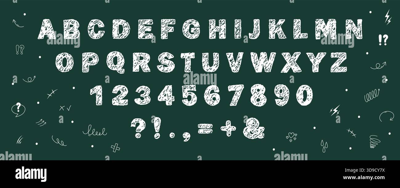 Pastello dell'alfabeto inglese. Font giocosi e ruvidi per bambini. Consistenza del gesso o della cera. Illustrazione vettoriale Illustrazione Vettoriale