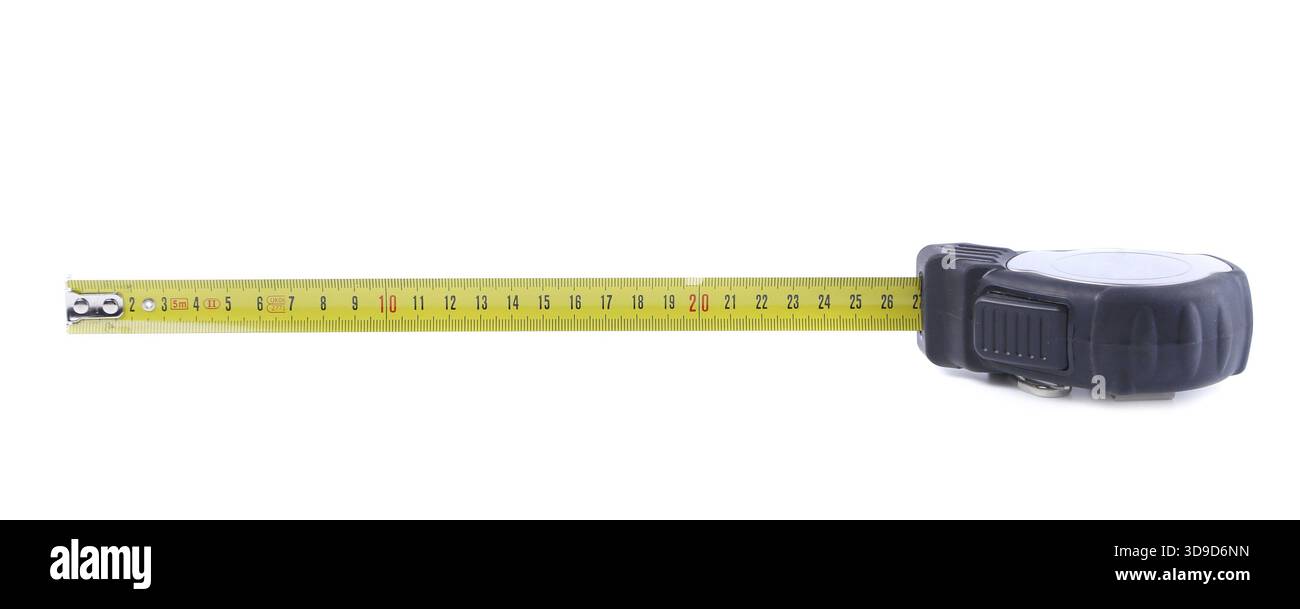 Nastro di misurazione isolata su uno sfondo bianco Foto Stock