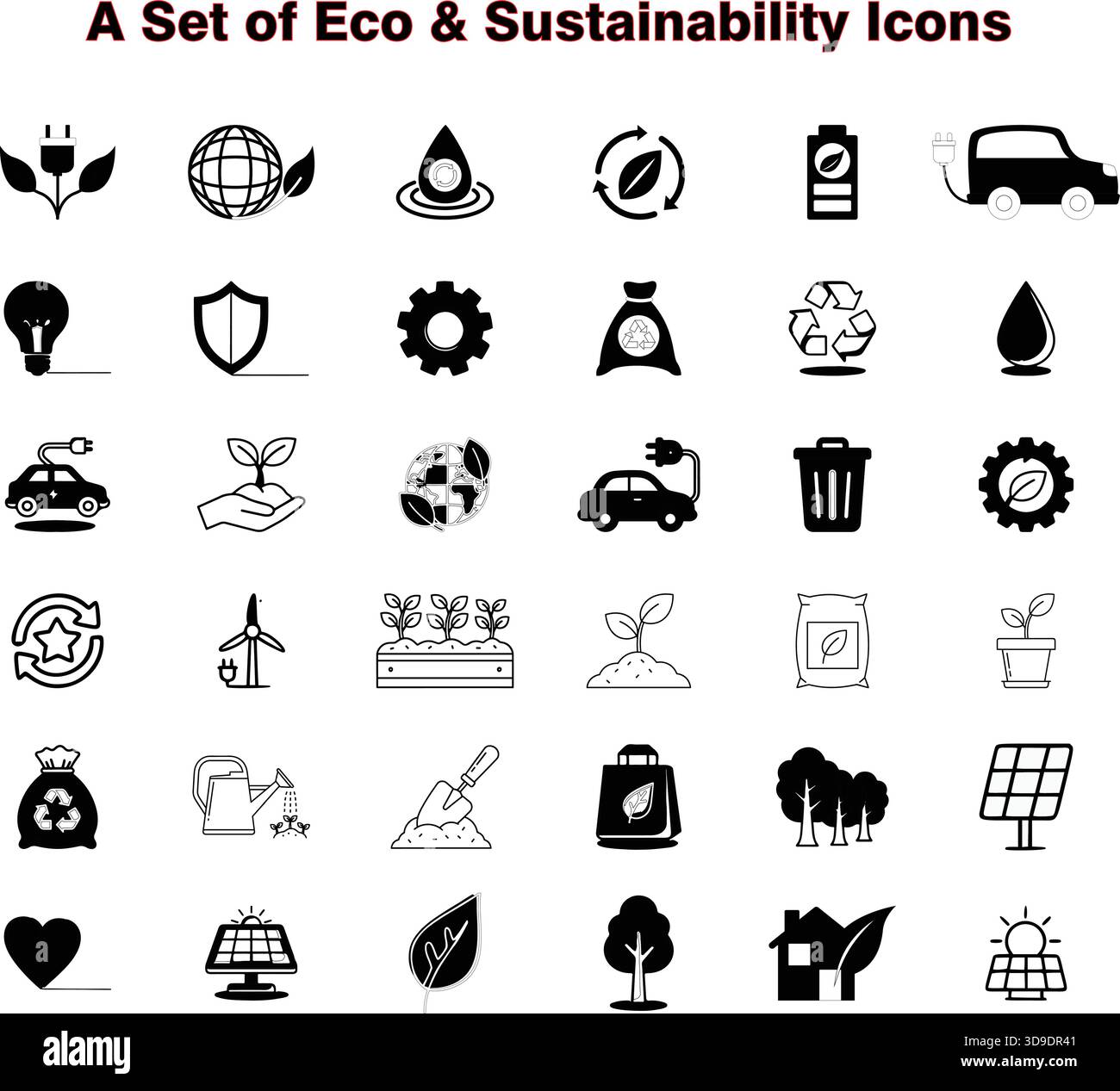 "Set icone glifi ecocompatibili e sostenibili - pacchetto vettore per il riciclaggio dell'ambiente a energia verde" Illustrazione Vettoriale