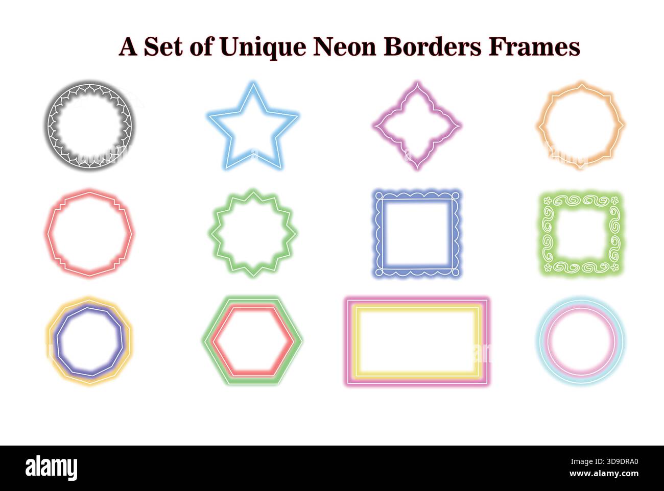 "Esclusivo set Neon Glow Borders and Frames – Colorful retro futuristic Vector Pack" Illustrazione Vettoriale