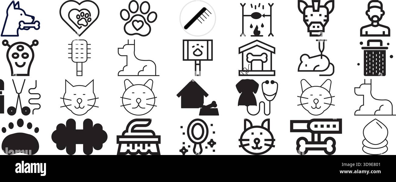 "Set di icone per la cura e la cura del corpo degli animali domestici – pacchetto vettoriale per il trattamento veterinario Dog Cat" Illustrazione Vettoriale