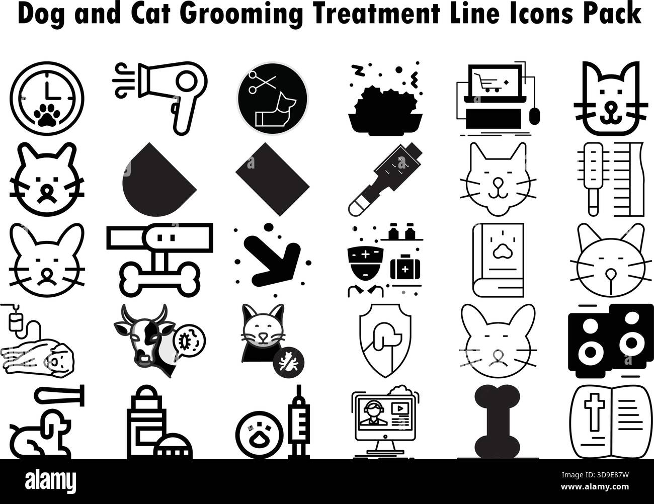 "Set di icone per la cura e la cura del corpo degli animali domestici – pacchetto vettoriale per il trattamento veterinario Dog Cat" Illustrazione Vettoriale